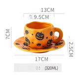 Popxstar  Creative Halloween Ceramic Mug Disc Set Household Kitchen Coffee Cup Plates Pumpkin Bat Milk Oat Breakfast Cup Set Festival Gift