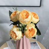 Popxstar 30cm Rose Pink Silk Bouquet Peony Artificial Flowers 5 Big Heads 4 Small Bud Bride Wedding Home Decoration Fake Flowers Faux