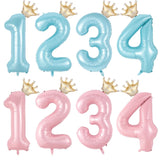 Popxstar  40inch Pastel Light Blue Pink Foil Number Balloon With Crown 1 2 3 4 5 6 Boy Girl Birthday Party Baby Shower Wedding Decoration