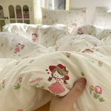 4Pcs Set Floral And Polka Dot Print Styles Duvet Cover Bed Sheet Pillowcase Full-Size Bedspread Set 1.5-Sleeper Bedding Set