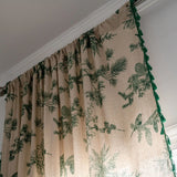 Popxstar Boho Curtains with Tassel Green Semi-Blackout Cotton Linen Farmhouse Curtain Floral Curtain for Living Room Bedroom, 1 Panel