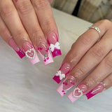 Popxstar 24Pcs Short Purple False Nails Leaf with French Design Gold Foil Wearable Fake Nails Coffin Ballet Full Cover Press on Nail Tips