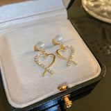 Popxstar Korean Fashion Jewelry Shining Rhinestone Hollow Heart Drop Earrings for Women Girls Vintage Red Crystal Earrings