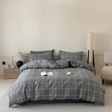 3pcs 100% Cotton Solid Color/two-color/striped/checkered Print Bedding, 1PC Duvet Cover 2PC Pillowcases Soft and Skin-friendly