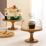Bread Stand Glass Cover Wooden Cake Stand Vintage Household High Foot Cake Plate Transparent with Lid Butter Box Snacks Storage