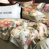 Popxstar  1000TC Egyptian Cotton Vintage Oil Painting Style Flowers Print Bedding Set Duvet Cover Flat/Fitted Bed Sheet Pillowcase 4Pcs