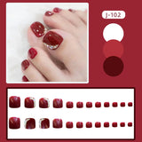 Popxstar  Summer Charm Manicure for Foot Red Fake Toenails Shiny Diamond Designs Short Square Head Press on Toe Nails Stick-on False Nails