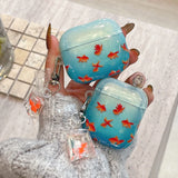 Popxstar  sea blue goldfish pattern silicone wave earphone case for airpods 1 2 3 4 pro pro 2 protection cover lovely  koi fish pendant