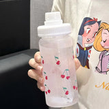 Kawaii Cherry Frosted Plastic Water Bottle With Straw Leak Proof Portable School Clear Juice Milk Tea Drinkware Water Cup 500ML