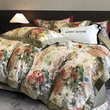 Popxstar  1000TC Egyptian Cotton Vintage Oil Painting Style Flowers Print Bedding Set Duvet Cover Flat/Fitted Bed Sheet Pillowcase 4Pcs