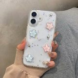 Popxstar  Lovely Colorful 3D Star Bling Glitter Phone Case For iPhone 16 Pro Max 17 Air 15 13 12 11 14 Plus Clear Back Cover