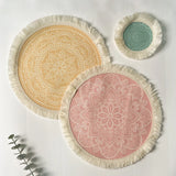 Popxstar New Bohemian Diameter 34cm/16cm Round Insulated Anti-scald Placemat Coaster Kitchen Accessories with Tassels