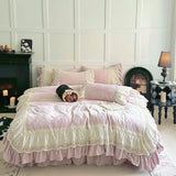 Popxstar  Vintage French Style Princess Lace Ruffles Carved Velvet Bedding Set Duvet Cover Bed Sheet/Fitted Sheet/Bed Skirt Pillowcases