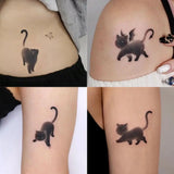 Popxstar Cute Black Cat Temporary Tattoos for Woman Man Arm Art Cartoon Fake Tattoo Waterproof Anime Yellow Moon Sleeping Kitten Sticker