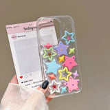 Bling 3D Dopamine Stars Phone Case For IPhone 17 Air 16 15 14 Plus 13 12 11 Pro Max Glitter Multicolor Transparent Cover Cases