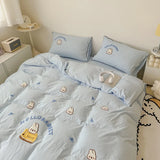 Cute Bread Rabbit Embroidery Bedding Set Lovely Cartoon Single Double Duvet Cover Set Soft Skin-friendly Quilt Cover Pillowcases