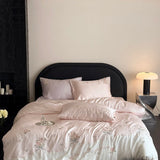 Popxstar  600TC Lyocell Bamboo Fiber Soft Silky Bedding Set Pink Flowers Embroidery Duvet Cover Flat/Fitted Bed Sheet Pillowcases 3/4Pcs