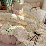 4Pcs Bedding Set Euro Princess Bedding Duvet Cover Cotton 100% Lace Bow Bed Linen With Ruffles Double Bed Lace Pillowcase