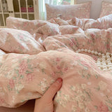 4Pcs Set Floral And Polka Dot Print Styles Duvet Cover Bed Sheet Pillowcase Full-Size Bedspread Set 1.5-Sleeper Bedding Set