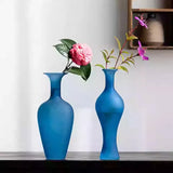 Blue frosted glass vase Hydroponic fresh flowers flower arrangement desktop ornament home office hotel decoration