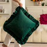 Christmas Red Green Solid Color Throw Blanket Double-layer Ruffled Edge Matte Velvet Modern Simple Elegant Sofa Cushion Cover