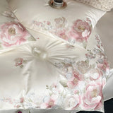 Popxstar  Flowers Embroidery Luxury Bedding Set Egyptian Cotton Single Queen King Size Duvet Cover Flat/Fitted Bed Sheet Pillowcases 3/4Pc