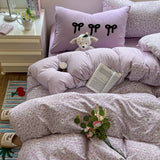 Popxstar  Cartoon Bedding Set Ins Korean Towel Embroidery Bed Linen Flat Sheets Set 2 Pillowcases Twin Double Queen Size Duvet Cover Set