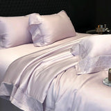 Popxstar  Lyocell Bamboo Fiber Luxury Embroidery Summer Quilt Soft Silky Thin Comforter Blanket With Bed Sheet Pillowcases Bedding Set