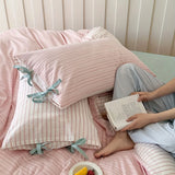 popxstar Double Sided Stripes Bow Pillow Case 48x74cm Soft Comfortable Covers Cotton Pillow Cover Pillow Sham for Beds Home Decoration