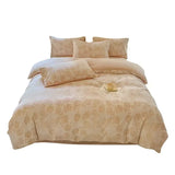 4pcs Thickened Carved Milk Fleece Four Piece Set for Winter Warmth Coral Fleece Duvet Cover Flannel Sheet Pillowcase Bedding