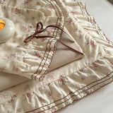 Popxstar  100% Cotton Pastoral Floral Print Ruffles Bow Princess Bedding Set Queen King Duvet Cover Set Bed Sheet/Fitted Sheet Pillowcases