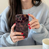 Retro Brown Amber Pattern Shockproof Protective Phone Cover Case for iPhone 17 16 15 14 13 12 11 Pro Max Plus Air