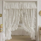 French White Embroidery Ruffle Tulle Curtains with Valance For Girls Bedroom Living Room Sheer Drapes Home Decor