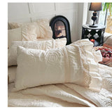 Popxstar  Rose Embossing Quilted Duvet Cover Set Vintage Lace Ruffles Pure Cotton Bedding Set Bed Sheet/Bed Skirt/Fitted Sheet Pillowcases