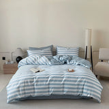 3pcs 100% Cotton Solid Color/two-color/striped/checkered Print Bedding, 1PC Duvet Cover 2PC Pillowcases Soft and Skin-friendly