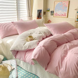 Popxstar Cotton Bed Linen Solid Bedding Set with Sheet Duvet Cover Pillowcases Single Couple Bedsheet King Queen Double Twin Size