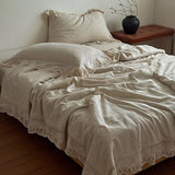 Popxstar  88% Cotton and 12% Linen Jacquard Vintage Hollow Lace Edge Summer Quilt Air Condition Thin Comforter Lightweight Blanket 1/4Pcs