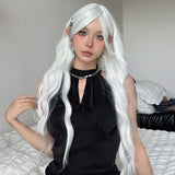 Popxstar Long Water Wave Wig with Bangs White Colorful Cosplay Silky Wig for Women Daily Party Natural Soft Synthetic Hair Heat Resistant