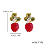Popxstar Delicate Red Strawberry Flower Drop Earrings for Women 3D Simulated Fruit Green Leaves Earrings Girls Jewelry Accessories