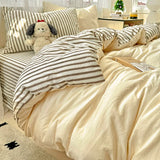 Popxstar  Striped Bedding Set Korean Style Duvet Cover Set Flat Sheets Set Single Twin Double Size Bed Linen Set Back To School Season