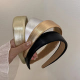 Popxstar Korean Style Wide Leather Hairbands Shiny Gold Silver PU Headbands Fashion Plain Sponge Hair Hoop Women Hair Clip Retro Headwear