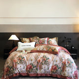Popxstar  1000TC Egyptian Cotton Vintage Oil Painting Style Flowers Print Bedding Set Duvet Cover Flat/Fitted Bed Sheet Pillowcase 4Pcs