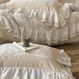 Popxstar  4/5Pcs French Vintage jacquard Lace Ruffles 100% Cotton Double Layer Yarn Bedding Sets Duvet Cover Flat/Fitted Sheet Pillowcases