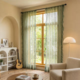 Romantic Lace Sheer Curtain Princess Floral Pattern Semi Sheer Window Curtain with Wavy Edge Rod Pocket Light Filtering Curtain