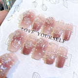 Popxstar Blush Pink False Nails Bowknot Diamond Pearl 3D Design Press on Nail Tips with Harmless Smooth Edge Nails Woman DIY Fake Nails