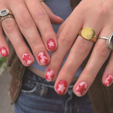 popxstar Short Round Head Fake Nails Y2K Girls Press on Nails Pink Star Designs Party Holiday Charms Manicure Women False Nails Patches