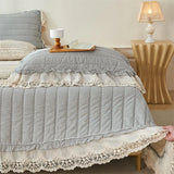 Popxstar  Natural Cotton Linen French Lace Soft Comfortable Quilted Bedspread, Bed Cover, Mattress Topper, Bed Sheet, Pillowcases 3Pcs