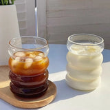 Popxstar  300ML Coffee Mug Creative Glass Cups Vintage Ins Style Heat-Resistant Ripple Drinking Glasses for Juice Glassware Wine Cups