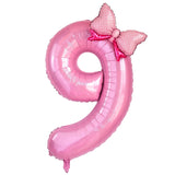 Popxstar  1Pc Large 40inch Number Pink Foil Balloon With Bow 1 2 3 4 5 6 7 8 9 For Kid Boys Girls Birthday Party Baby Shower Decorations