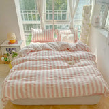 Lightweight Hotel Luxury Duvet Cover 4Pcs Blue White Vertical Stripes Ultra Soft Breathable Comforter Cover Bed Sheet Pillowcase